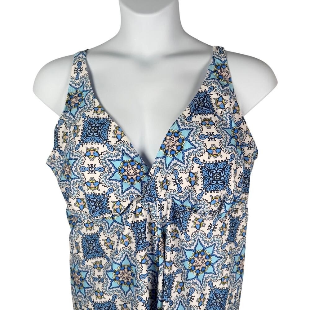 Nicole Miller Studio Swim‎ Dress Womens Plus 3X Blue Boho Print Padded Cups